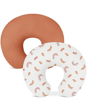 Wimist Nursing Pillow Covers 2 Pack, Muslin Nursing Cover for Breastfeeding Pillows, Comfortable for Baby Girls and Boys (Brick & Leaf)