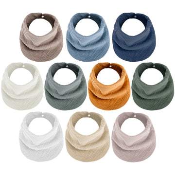 10-Pack Soft & Absorbent Muslin Baby Bibs - Bandana Drool & Teething Bibs for Boys & Girls