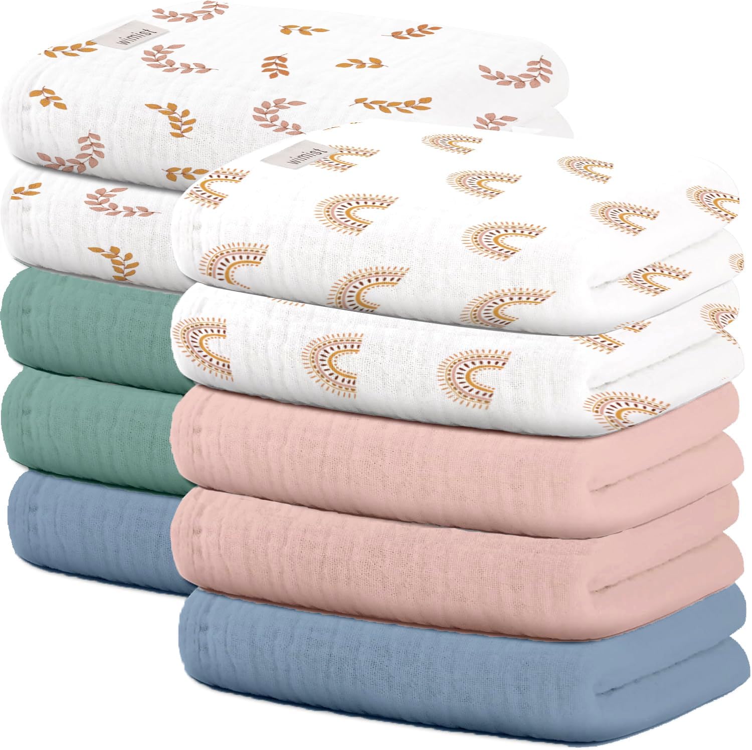 10 Pack Baby Washcloths, Baby Muslin Washcloths, Baby Wash Cloths Face Cloths, Suitable for Newborns, Children, 10 x 10 inches