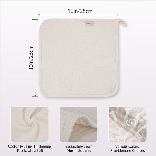 10 Pack Baby Washcloths, Baby Muslin Washcloths, Baby Wash Cloths Face Cloths, Suitable for Newborns, Children, 10 x 10 inches