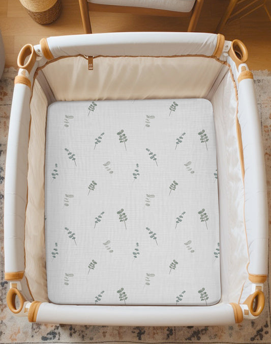 Muslin Mini Crib Sheets 24"x38" - Soft, Breathable, Fits Pack N Play & Mini Cribs - Eucalyptus Dream