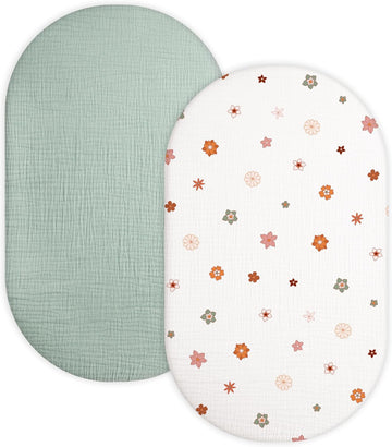 Bassinet Sheet for Baby Boy and Girl 2 Pack, Fitted Sheets for Rectangle, Oval, Hourglass Bassinet Mattress, Muslin Moses Basket Sheets with Neutral Style