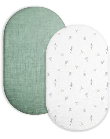 Universal Muslin Bassinet Sheet - Fits Rectangle, Oval & Hourglass Mattresses - Botanical Serenity