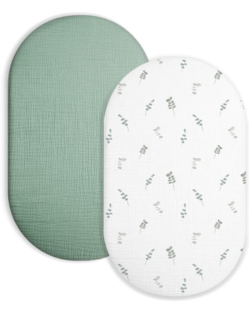 Universal Muslin Bassinet Sheet - Fits Rectangle, Oval & Hourglass Mattresses- Eucalyptus Dream