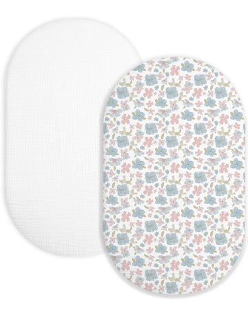 Universal Muslin Bassinet Sheet - Fits Rectangle, Oval & Hourglass Mattresses - Blossom Harmony