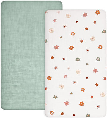 Crib Sheets for Baby Boy Girl 2 Pack, Fitted Crib Mattress Sheet 28" x 52", Muslin Toddler Bedding with Neutral Style, Nursery Bedding Essentials