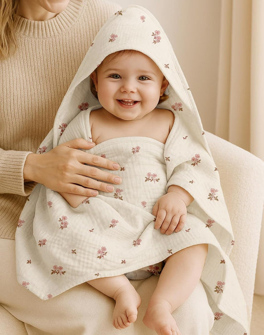Wimist Hooded Baby Towels 2 Pack, Muslin Baby Bath Towels with Hood for Newborn Infant and Toddler, Soft Breathable & Absorbent, 30" x 30"