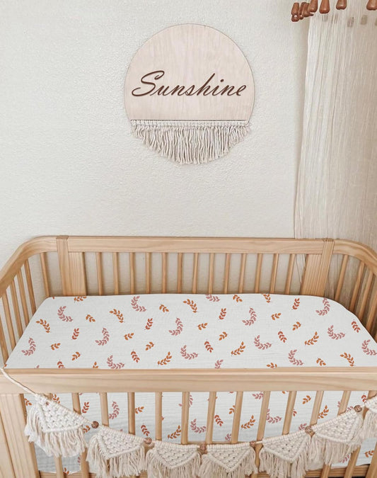 Mini Crib Sheets for Baby, Fitted Pack N Play Mattress and Mini Cribs 24" x 38", Neutral Muslin Cotton Mini Crib Mattress Sheet with Boho Style, Soft and Breathable Comfort