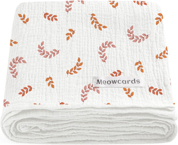 meowcards Muslin Swaddle Blankets for Baby, Unisex Baby Boys Girls Essentials, Large 47 x 47 inches, Boho Receiving Blankets Newborn Registry Must Haves