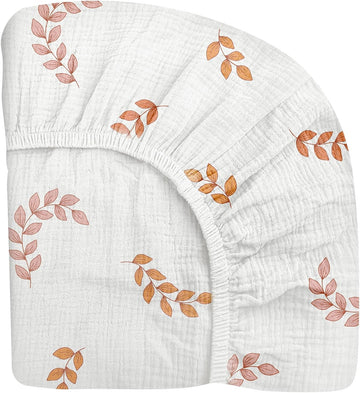 Pack and Play Sheets for Baby Boys and Girls 39"x27"x3", Neutral Muslin Cotton Pack N Play Mattresses Sheet with Boho Style, Soft and Breathable Comfort