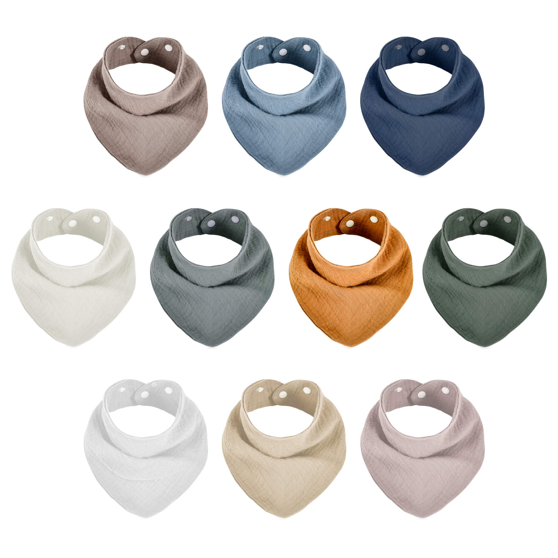 10-Pack Muslin Bandana Bibs - Soft, Absorbent, for Teething Boys & Girls