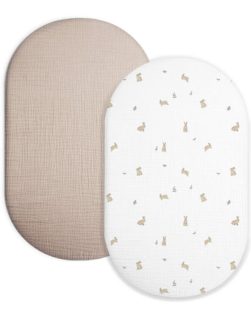 Universal Muslin Bassinet Sheet - Fits Rectangle, Oval & Hourglass Mattresses - Bunny Meadow