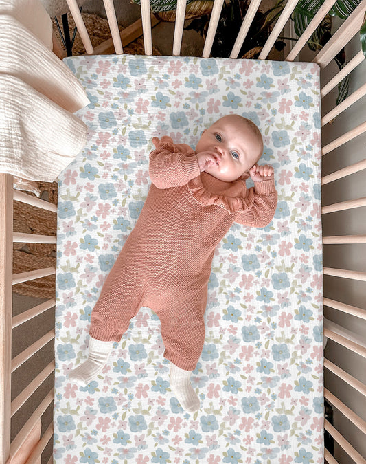 Universal Muslin Bassinet Sheet - Fits Rectangle, Oval & Hourglass Mattresses - Blossom Harmony